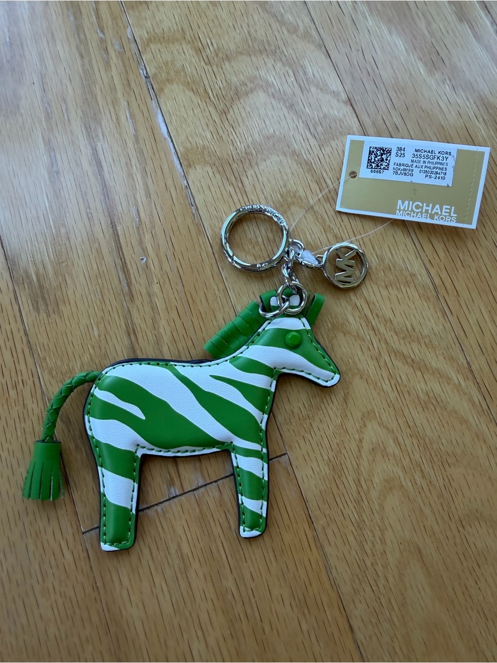 Michael Kors Green and White Zebra Pony Key holder Bag Charm